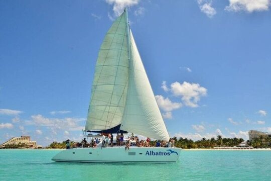 Navigate Plus Catamaran to Isla Mujeres & Beach club & Open Bar