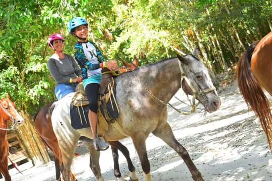 Horseback riding and ATV in the jungle. Zip line & cenote in Quintana Roo.